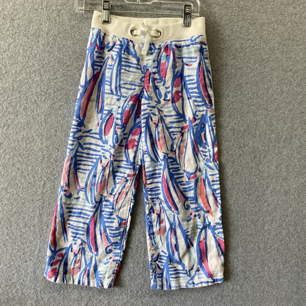 Lilly Pulitzer Linen The Beach Pant Red Right Return Girls 4-5 Sailboat Sailing